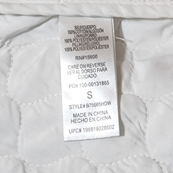 Democracy Quilted Denim Jacket Puff Long Sleeve Peplum Hem In Optic White Size S - Picture 12 of 12